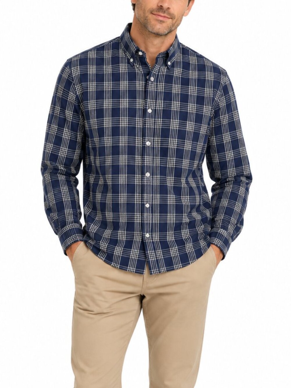 J.Crew Flex Washed Slim Untucked Plaid Button Down Shirt Navy Size M